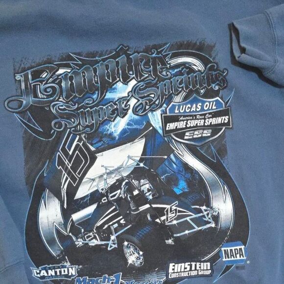 Vintage Y2K Lucas Oil Dirt Track Sprints Racing Pullover Sweatshirt Large Blue - Picture 3 of 6
